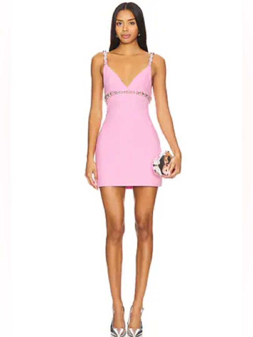 NWT Retrofete L Polly Mini Dress Light Rose & Silver Embellished HOCO Prom
